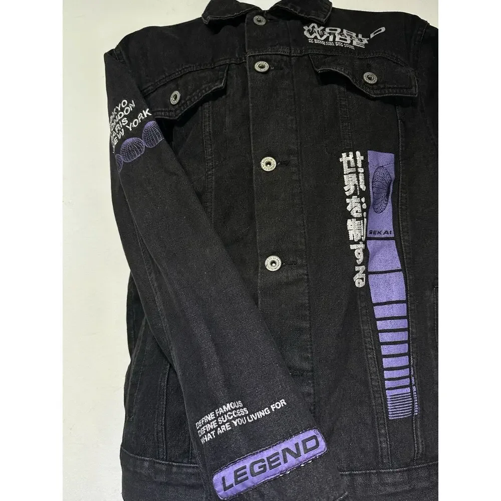 brooklyn cloth denim jacket purple embroidered graphic streetwear Size L